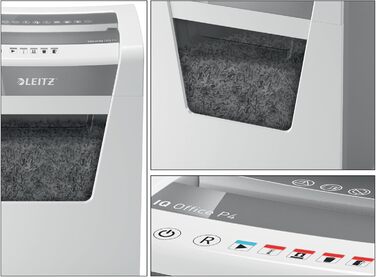 Шредер Leitz IQ Office P5, мікроріз, 11- (70-80 г/м²), сертифікований TÜV+GS, 2 години роботи, висувний 23L контейнер, тихий офісний шредер, білий