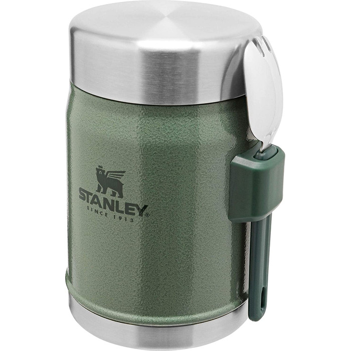 Термос для їжі Stanley Classic Legendary 400 мл з ложкою-виделкою, нержавіюча сталь, 7 годин збереження температури, BPA-free, підходить для посудомийної машини, зелений Hammertone
