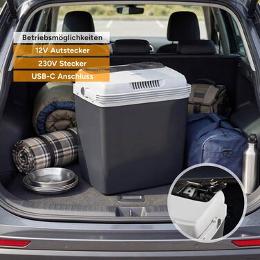 Автомобільний холодильник First Austria 32л, 230V/12V/USB-C PD 3.0, чорно-сірий - мобільний міні-бар для авто та кемпінгу