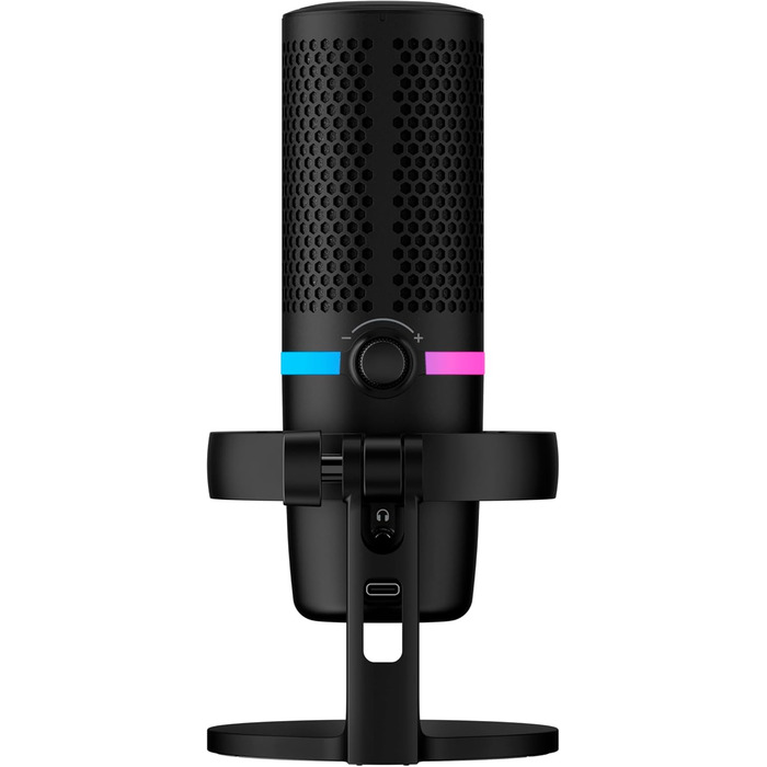 HyperX DuoCast USB конденсаторний мікрофон з RGB підсвіткою, вбудованим поп-фільтром, антивібраційним кріпленням, регулюванням підсилення, сумісний з ПК, PS5, PS4, Mac, чорний