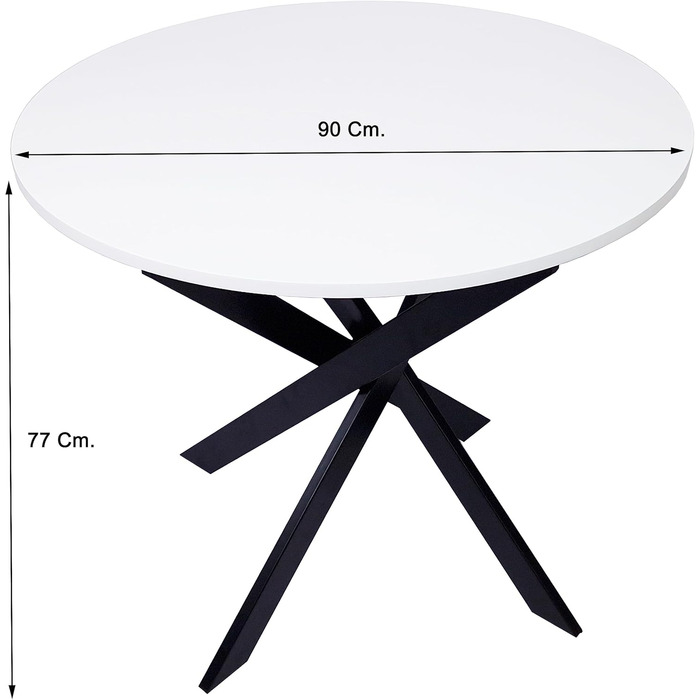 Круглий стіл для їжі Skraut Home Zen | 90x90x77 см | На 4 особи | Білий + Чорні ніжки