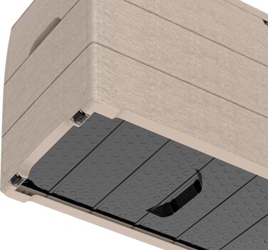 Duramax Cedargrain Durabox 270л: пластиковий органайзер для саду з колесами та ручками, короб для подушок, теплий сірий колір