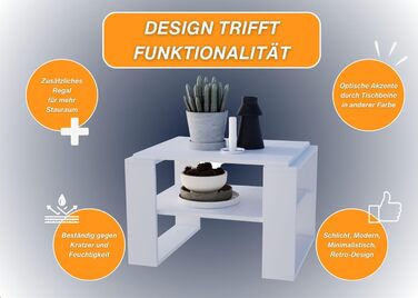 Журнальний стіл CraftPAK Kaja 63 білий, деревний матеріал, сучасний, з полицею для вітальні