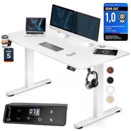 Ергономічний електричний стіл Casaria® 120x60 см з бездротовою зарядкою, USB-C/A, LCD-дисплеєм та пам'яттю (білий)