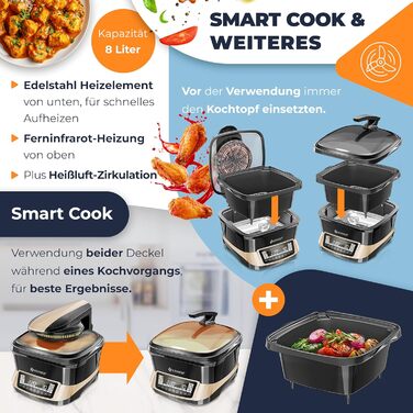 Мультиварка KESSER® 8 л з фритюрницею, 16 програм, для приготування на грилі, випікання, тушкування, варіння на пару, функція підігріву та приготування рису, повільне приготування, йогурт (Champagne)