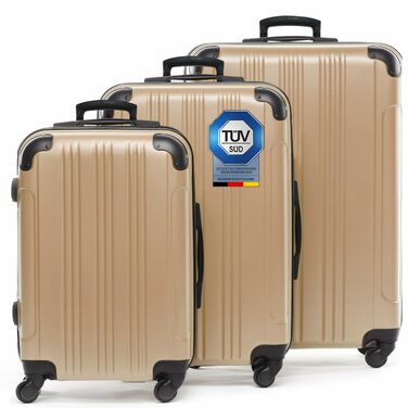 Набір валіз FERGÉ QUÉBEC 3 шт. з жорстким корпусом (Handgepäck, L, XL) – валіза-тролі, 4 колеса, 100% ABS, Champagner