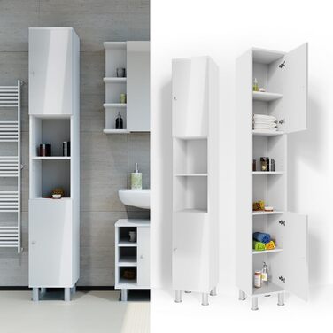Високий шафа для ванної Vicco Fynn, білий глянець, 30x190 см