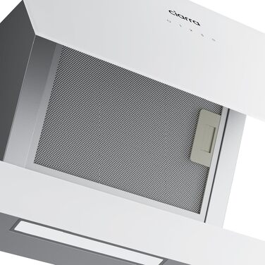 Похила витяжка для кухні CIARRA CBCS6765C 60 см, сталь та скло, білий/сріблястий, 580 м³/год, з вугільним фільтром CBCF055, сенсорне керування, настінний монтаж, клас A+