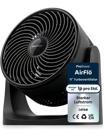 Pro Breeze AirFlo Mini Настільний Вентилятор: Тихий Турбо Вентилятор з 3 Швидкостями, Нахилом 90° та Потужним Потоком Повітря 4.2 м/с, Компактний для Офісу, Спальні та Дому (Чорний)