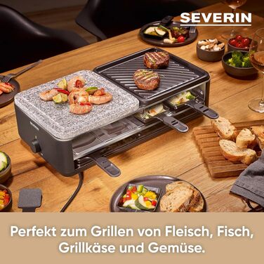 Раклет-гриль SEVERIN RG 2365 Black Line Lite на 8 осіб з антипригарною гриль-платкою та глибокими піддонами, посудомийний