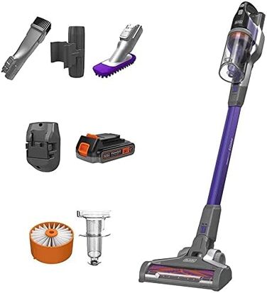 Пилосос Black+Decker 4-в-1 акумуляторний для прибирання шерсті тварин, 18В, 2.0Аг, безмішковий, ручний і вертикальний, електрощітка для шерсті, насадка для щілин, зарядний пристрій та настінне кріплення, модель BHFEV182CP 2019 року