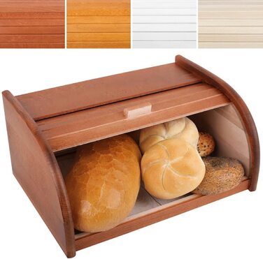 Дерев'яна хлібниця Creative Home Braun 38x28,5x17,5 см з роликовою кришкою – хлібний ящик для хліба, булочок, випічки, натуральна хлібниця для кухні