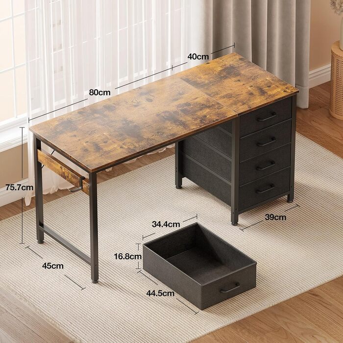 Письмовий стіл ODK з 4 шухлядами, кутовий комп'ютерний стіл з тримачем для навушників, дерев'яний стіл для домашнього офісу (Коричневий, 120x48x75.7 см)