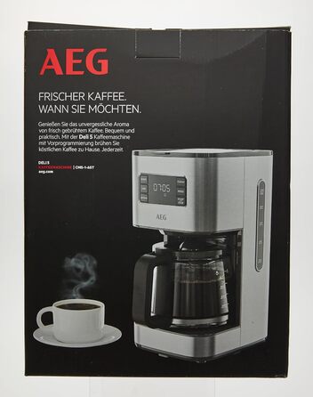 Кавоварка AEG CM5-1-6ST Deli 5, 1,5 л, нержавійка, програмований таймер, підтримка тепла, захист, індикатор рівня води, антикрапельна функція