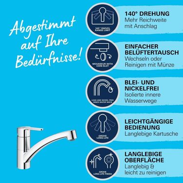 Змішувач кухонний GROHE Start Eco з плоским виливом, поворотний на 140°, хром (31685000)