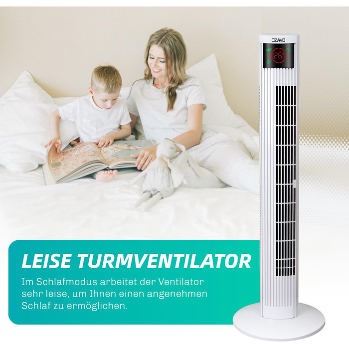 Вентилятор вежовий Turmventilator з пультом, LED-дисплеєм та таймером – 3 режими, 70° осциляція, 50 Вт, 97.5 см (білий)