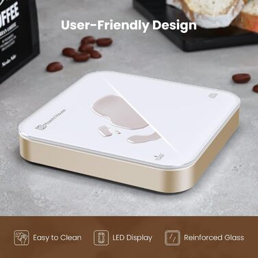 Таймерна кавова вага Maestro House Mini-Kaffeewaage 2кг/0.1г для еспресо та пуроверу, біло-золота