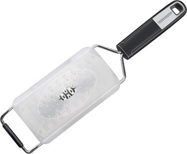 Терка Fackelmann SENSE 2-в-1, 30 см, з гострою двосторонньою поверхнею, кухонний хобель із нековзкою ручкою Soft-Touch, з чохлом для леза, сріблясто-чорна