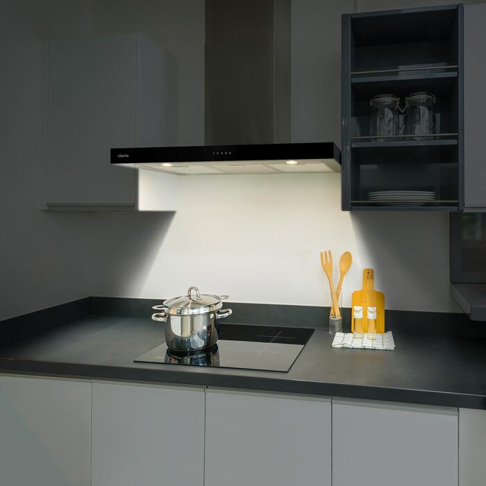 Витяжка кухонна CIARRA CBCS9102 A+++ 90 см, нержавіюча сталь, 650 м³/год, з вугільним фільтром CBCF003, сенсорне керування, настінний монтаж