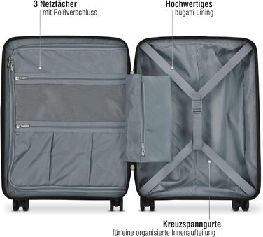 Чемодан Bugatti Hera M, жорсткий, легкий, 4 колеса, поліпропілен, чорний