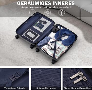 Валізи COOLIFE з ABS-пластику, жорсткий дорожній чемодан з TSA-замком, телескопічною ручкою та 4 подвійними колесами, набір валіз, сірий колір