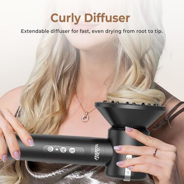 Hairstyler UKLISS Pro 7-в-1 з іонізацією: фен-щітка, кругла щітка, аеробраш для створення локонів (Чорний)