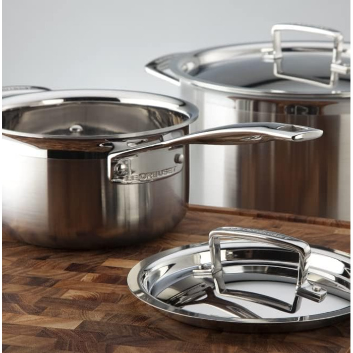 Набір каструль Le Creuset з 3-шарової нержавіючої сталі, 5 предметів, з кришками, для всіх типів плит, включаючи індукцію, сріблястий