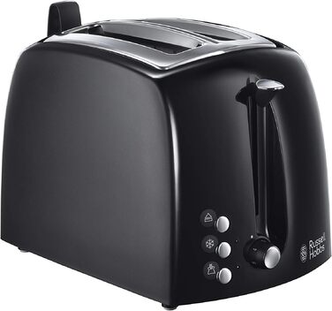 Тостер Russell Hobbs Textures+ (2 широкі слоти, підставка для булочок, 850 Вт, чорний) + Електричний чайник скляний Russell Hobbs Classic (1.7 л, 2400 Вт)