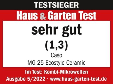 Мікрохвильова піч CASO MG 25 Ecostyle Ceramic з грилем, 25 л, керамічне дно CASOTEK, приготування на 2 рівнях, переможець тестів