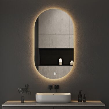 Дзеркало для ванної кімнати Boromal з підсвічуванням, овальне LED, 50x90 см, сенсорне керування, диммування, 3 кольори світла