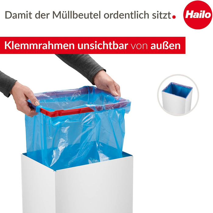 Смітник Hailo Big-Box Swing XL 52 л, сталевий, білий, з автоматичною кришкою, з тримачем для пакета, розібраний