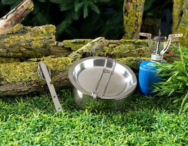 Semptec Urban Survival Technology Набір посуду для кемпінгу 6-в-1 з нержавіючої сталі зі столовими приборами та спиртовим пальником