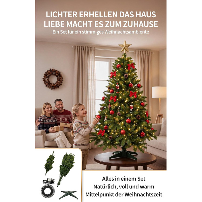 Штучна ялинка 4smile з LED-підсвіткою, 150 см, святкова ялинка з гірлядою (стандарт, 120 см)