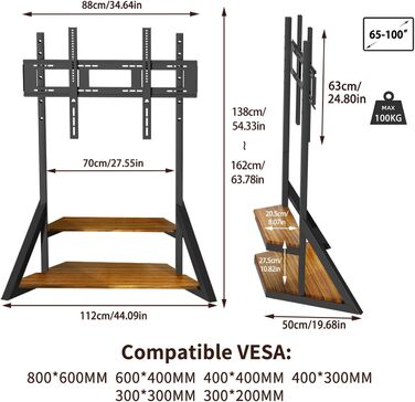 Стійка для телевізора Boden 65-100 дюймів з поличкою, чорна, VESA 800x600, модель VC-Z1188