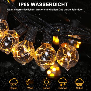 Гірлянда 30 LED для вулиці, кольорова, 9 м, 16+ кольорів, водонепроникна IP65, G40, з пультом ДУ, для саду, балкона, весілля, вечірки