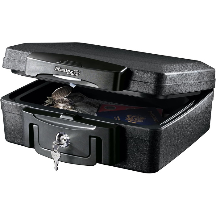 Вогне- та водонепроникна сейф-коробка MASTER LOCK H0100EURHRO з ключем, 5 л, для документів, прикрас, електроніки
