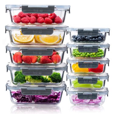Набір скляних контейнерів для їжі Igluu Meal Prep (10 шт) — 370 мл та 1050 мл, герметичні ланч-бокси для зберігання продуктів