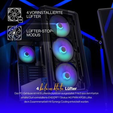 Комп'ютерний корпус ENDERFY Arx 700 ARGB ATX, 4x 140 мм ARGB вентилятори, Mesh, підтримка водяного охолодження 360 мм, ігровий корпус