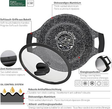 Каструля Kela Stella Nova 24 см, 3,5 л, алюміній, антипригарна, чорна, з кришкою, для всіх плит, термостійка до 180°C