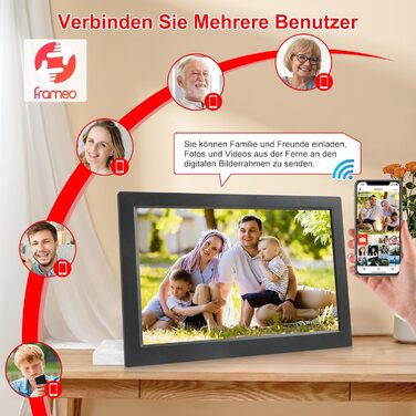 Цифрова фоторамка FRAMEO 10,1 дюйма з Wi-Fi, 1280 x 800 HD IPS LCD сенсорний екран Smart Cloud Photo Frameo з 16 ГБ пам'яті