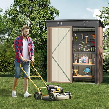 Металевий сарай для інструментів Bealife 180x162x95 см, сталевий садовий шоп, вуличний склад, господарський будиночок для двору, тераси, газону (коричневий)