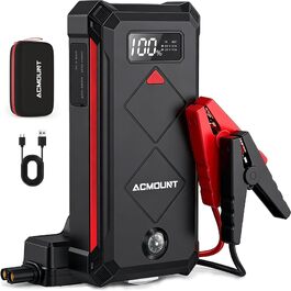 Бустер-пусковий пристрій Acmount P110 7000A Jump Starter для авто, SUV, мотоциклів та газонокосарок (бензин до 12л, дизель до 10л) з LED-ліхтарем, компасом та аварійним молотком, червоний