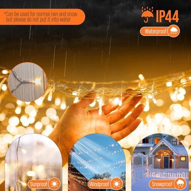 Світлодіодна гірлянда для вулиці та дому 25м 200 LED, теплий білий колір, 8 режимів роботи, з пультом та таймером, водонепроникна IP44, різдвяна ілюмінація для балкона та саду