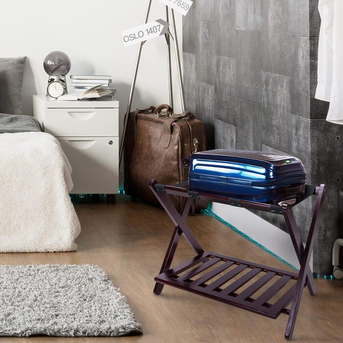 Підставка для багажу Casual Home з масиву дерева з полицею, колір Espresso