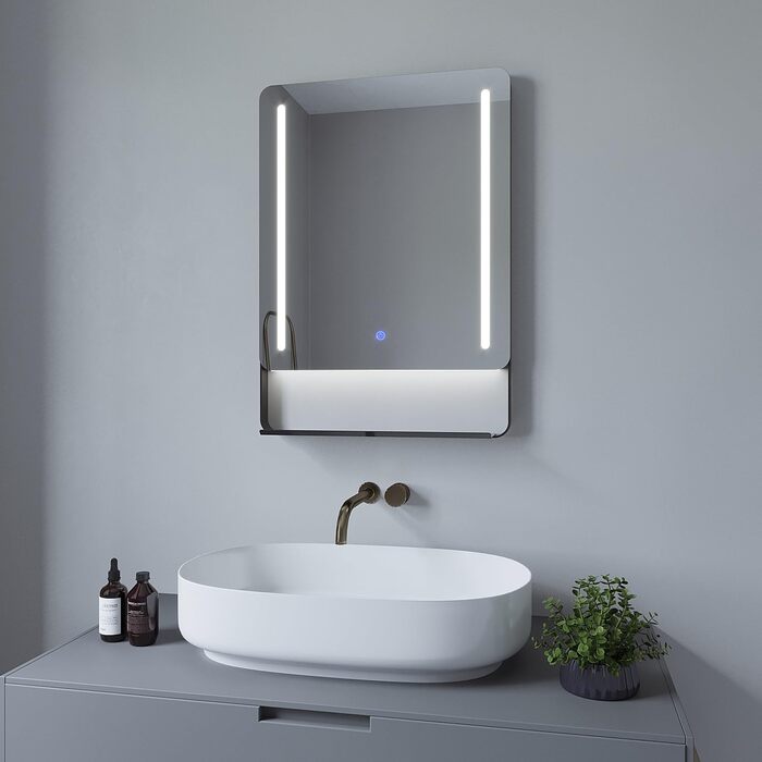 Дзеркало для ванної кімнати AQUABATOS LED 50x70 см з підсвіткою, сенсорне керування, холодний білий світ (6400K), IP44, CE, енергозберігаюче