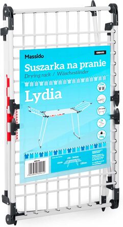 Розсувна сушарка для білизни XXL Lydia телескопічна, стійка підлогова сушарка з антиковзаючими ніжками, біла, площа сушіння 27 м, 190-260 x 60 x 117 см