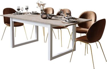 Розсувний обідній стіл Newfurn 160-200 см, білий із стільницею під піщаник, сучасний скандинавський стиль, для кухні та вітальні