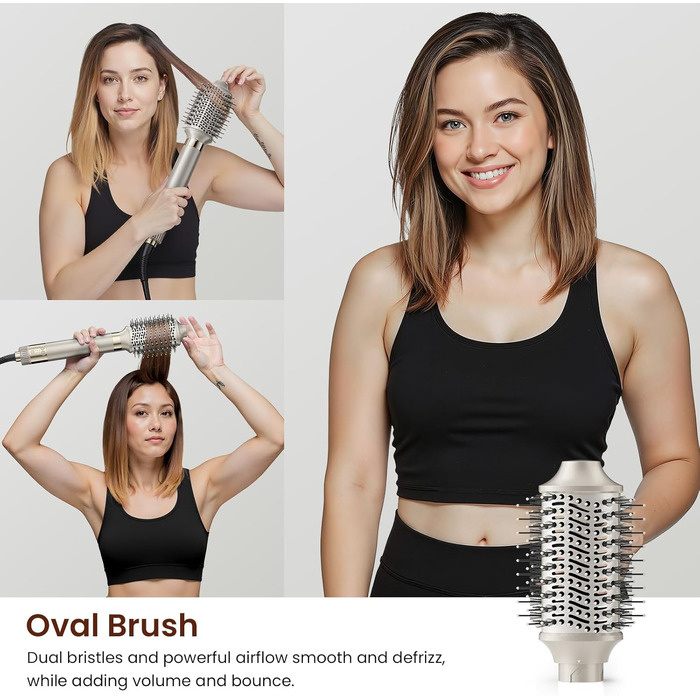MESCOMB 5-в-1 Airstyler та Hairstyler: Фен-щітка з іонізацією, автоматичний локонів та об'ємна щітка – Швидке сушіння, укладка для локонів, об'єму та вирівнювання без пошкоджень | Легкий та ідеальний для дому, колір шампань-золото