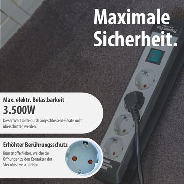 Мережевий фільтр Brennenstuhl Premium-Line на 4 розетки, 5м, з вимикачем, настінний монтаж, Німеччина, чорний/сірий