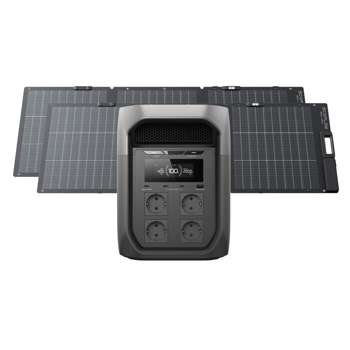 Портативна зарядна станція EcoFlow DELTA 3 Max, 2048 Вт·год, 2400 Вт X-Boost, з додатковими панелями 2×160 Вт